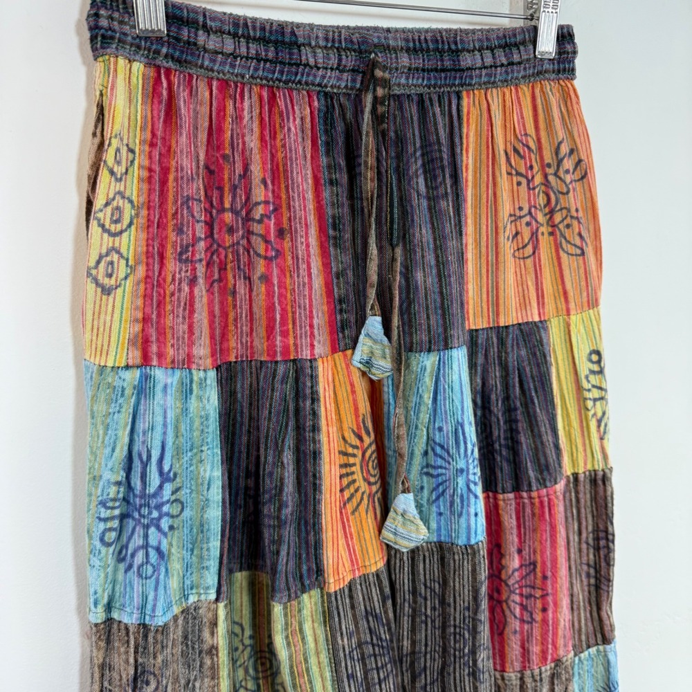 Rising International Patchwork Cotton Pants Sz‎ 6 Boho Hippie Festival Joggers - Picture 4 of 12